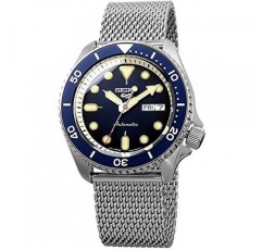 남성용 SEIKO SRPD71 시계 - 5가지 스포츠 - 수동 와인딩 무브먼트 자동, 블루 베젤이 있는 블루 다이얼, 스테인리스 스틸 케이스 및 메쉬 팔찌, 100m 방수 및 요일/날짜 표시