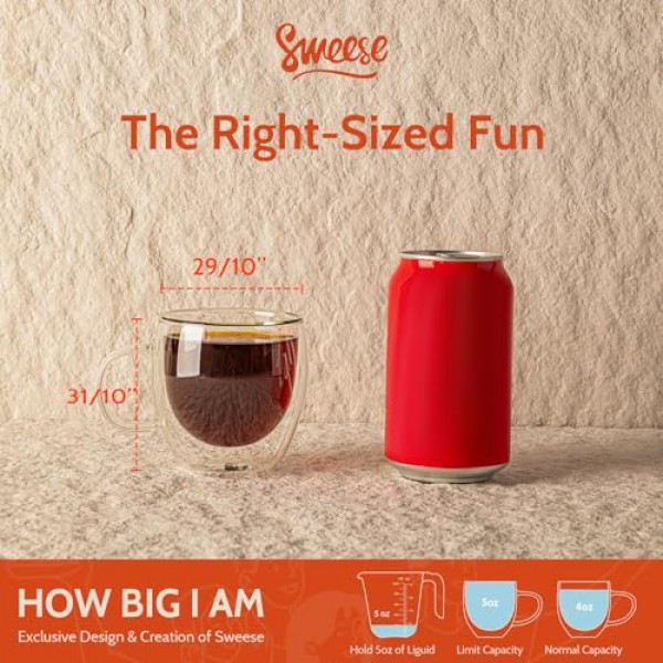 Sweese 5온스 이중 벽 유리 에스프레소 컵 2개 세트, 카푸치노, 라떼, 차에 딱 맞는 손잡이가 있는 절연 유리 커피 컵, 에스프레소 머신에 적합한 투명 유리 에스프레소 