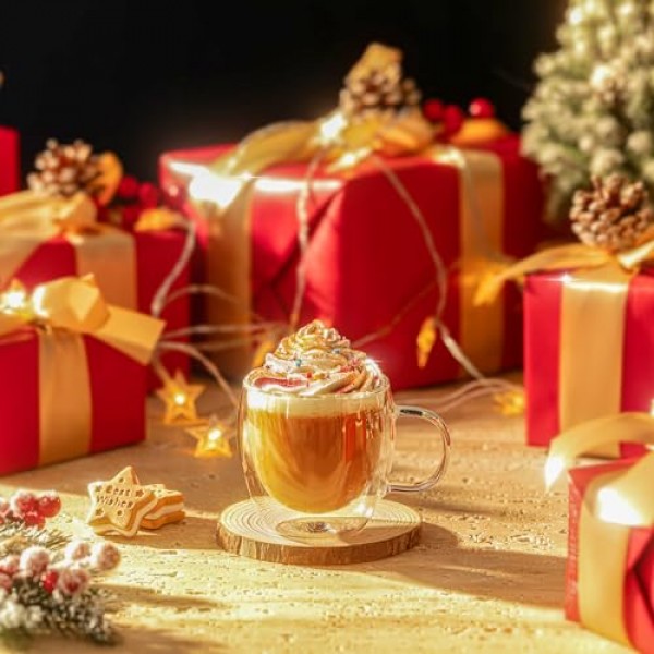 Sweese 5온스 이중 벽 유리 에스프레소 컵 2개 세트, 카푸치노, 라떼, 차에 딱 맞는 손잡이가 있는 절연 유리 커피 컵, 에스프레소 머신에 적합한 투명 유리 에스프레소 