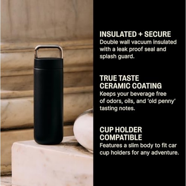 Fellow 20온스 카터 휴대용 진공 단열 텀블러(물, 차, 커피, 스무디 등 포함) - 스테인리스 스틸 - 12시간 동안 열 유지/24시간 동안 차갑게 유지 - 누출 방지 씰 - 무광택 검