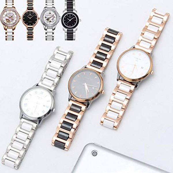 럭셔리 블랙 화이트 블루 그린 브라운 핑크 세라믹 시계 밴드 스테인레스 스틸 시계 팔찌 배포 걸쇠 금속 시계 스트랩 남성 여성 14mm 16mm 18mm 20mm 22mm