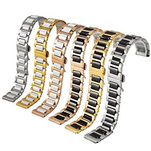 럭셔리 블랙 화이트 블루 그린 브라운 핑크 세라믹 시계 밴드 스테인레스 스틸 시계 팔찌 배포 걸쇠 금속 시계 스트랩 남성 여성 14mm 16mm 18mm 20mm 22mm