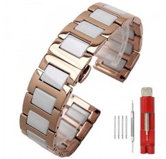 럭셔리 블랙 화이트 블루 그린 브라운 핑크 세라믹 시계 밴드 스테인레스 스틸 시계 팔찌 배포 걸쇠 금속 시계 스트랩 남성 여성 14mm 16mm 18mm 20mm 22mm