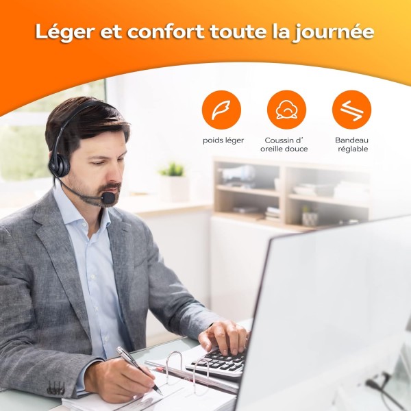 마이크가 있는 Voistek RJ9 전화 헤드셋 T46G T48G T42S T46S T48S T42U T43U T54W T57W T58W VP59 등을 위한 소음 제거 볼륨 조절 및 빠른 연결 해제 헤드폰(바이노럴) 노란색-이중