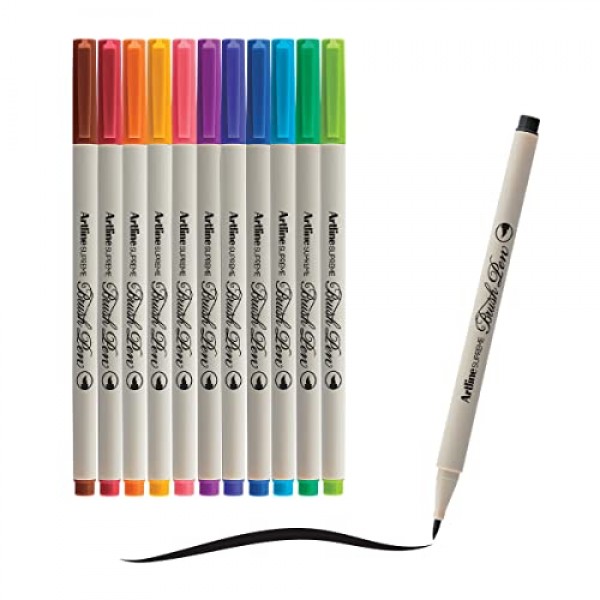 artline Supreme EPFS 수채화 브러시 펜 - 12팩, 얇은 팁 타입 핀셋이 있는 수성 색상, 회화 및 서예에 적합