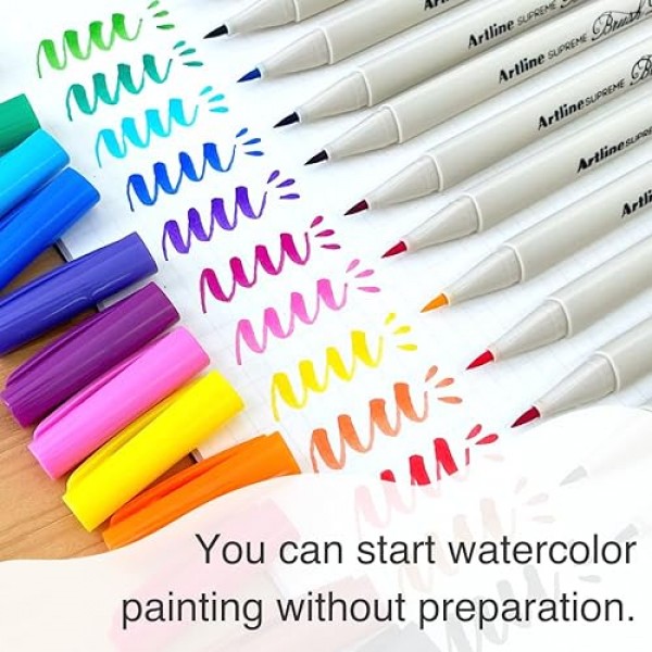 artline Supreme EPFS 수채화 브러시 펜 - 12팩, 얇은 팁 타입 핀셋이 있는 수성 색상, 회화 및 서예에 적합