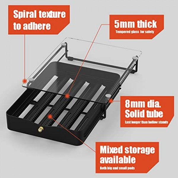 EVERIE 크리스탈 강화 유리 상단 정리함 서랍 홀더 Nespresso Vertuo 캡슐과 호환 가능, 40개의 대형 또는 52개의 소형 Vertuoline 포드와 호환 가능, NP02