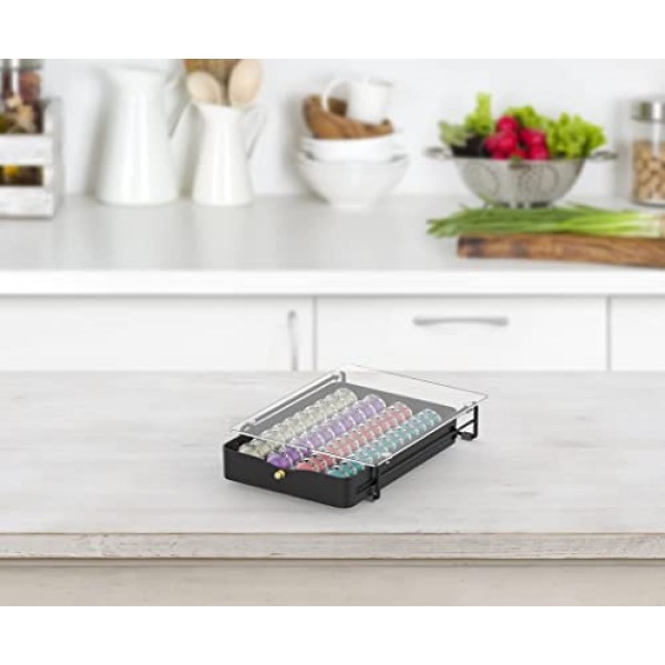 EVERIE 크리스탈 강화 유리 상단 정리함 서랍 홀더 Nespresso Vertuo 캡슐과 호환 가능, 40개의 대형 또는 52개의 소형 Vertuoline 포드와 호환 가능, NP02