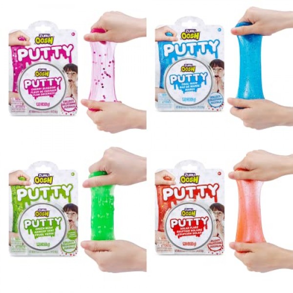 ZURU의 Oosh Putty 4 팩, Gooey Slime 및 Epic Stretchy Slime(소녀 및 어린이용)(블루, 핑크, 그린, 오렌지)