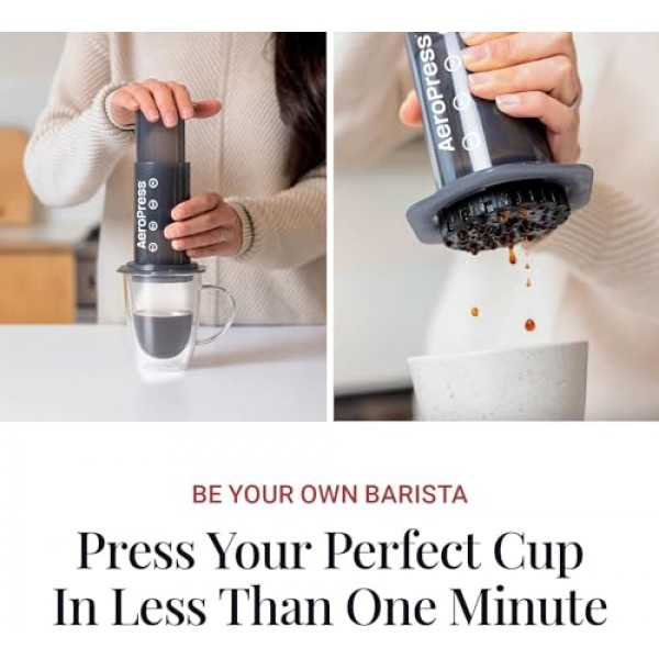 AEROPRESS 커피 및 에스프레소 메이커 - 쓴맛 없이 빠르게 맛있는 커피를 만듭니다 - 1회 1~3잔 : 가정 및 주방