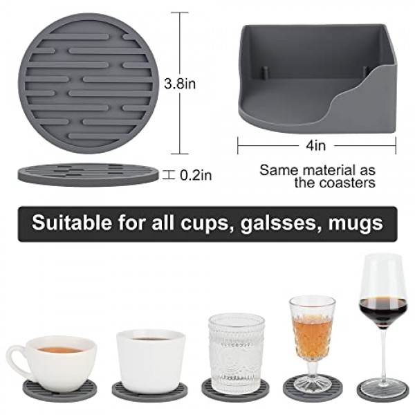 음료용 Smithcraft 실리콘 컵받침, 8개 코스터 세트, 커피 나무 테이블용 음료 컵받침, 홀더가 있는 귀여운 컵 컵받침, 바용 재미있는 컵받침, 모든 종류의 컵과 안경에 적