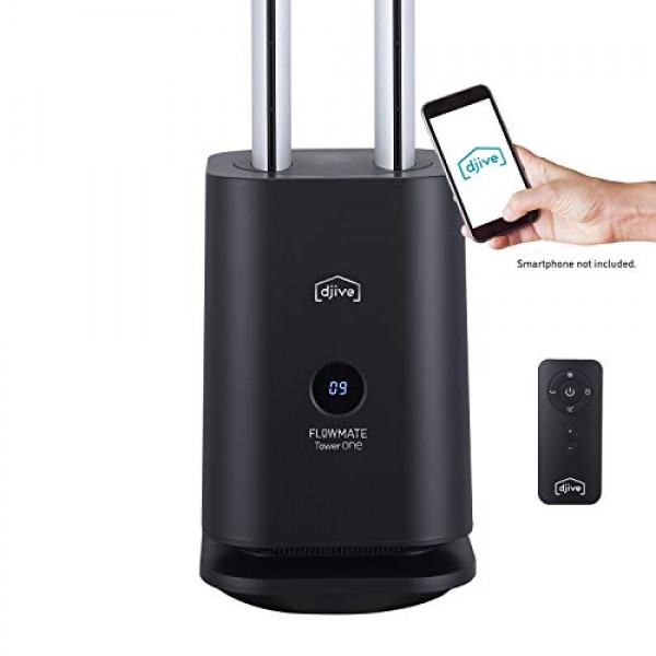 djive Flowmate Tower One 타워 팬, 앱 및 Alexa 제어 기능이 있는 무음 팬, HEPA 12 필터가 포함된 공기 청정기