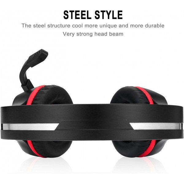 BUTFULAKE 게임용 헤드셋, LED가 있는 오디오 스테레오 베이스, 컨트롤러 Praxis가 있는 헤드폰, PS4, Xbox One, PC, 노트북, 태블릿, 스마트폰과 호환...(빨간색)