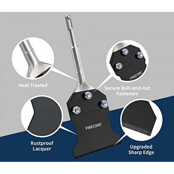 교체 블레이드가 포함된 SDS Plus 바닥 스크레이퍼, Firecore 4인치 x 10인치 녹 방지 타일 제거 도구 회전식 해머 드릴용 얇은 세트 리무버 치즐 비트, 바닥 접착제 리무버 F