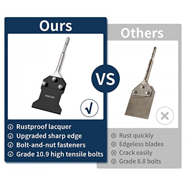 교체 블레이드가 포함된 SDS Plus 바닥 스크레이퍼, Firecore 4인치 x 10인치 녹 방지 타일 제거 도구 회전식 해머 드릴용 얇은 세트 리무버 치즐 비트, 바닥 접착제 리무버 F