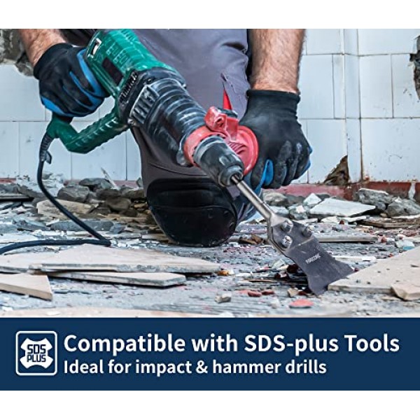 교체 블레이드가 포함된 SDS Plus 바닥 스크레이퍼, Firecore 4인치 x 10인치 녹 방지 타일 제거 도구 회전식 해머 드릴용 얇은 세트 리무버 치즐 비트, 바닥 접착제 리무버 F