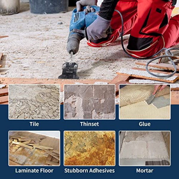 교체 블레이드가 포함된 SDS Plus 바닥 스크레이퍼, Firecore 4인치 x 10인치 녹 방지 타일 제거 도구 회전식 해머 드릴용 얇은 세트 리무버 치즐 비트, 바닥 접착제 리무버 F