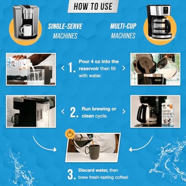 커피 머신 디스케일러 디스케일링 솔루션 - 32온스(8개 용도) Keurig, Nespresso, Breville, Delonghi, Jura, Ninja와 호환 가능 - 에스프레소 커피 메이커 클리너, 커피 포트 청소 석