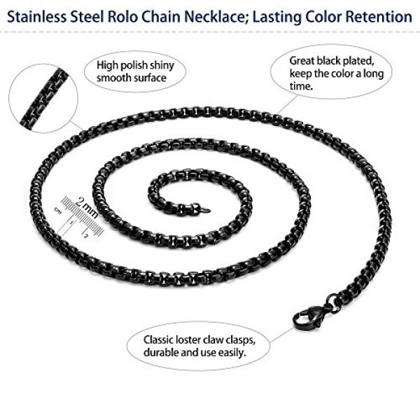 FIBO STEEL 2-4 mm 스테인리스 스틸 남녀공용 롤로 케이블 체인 목걸이, 40.6 - 91.4 cm