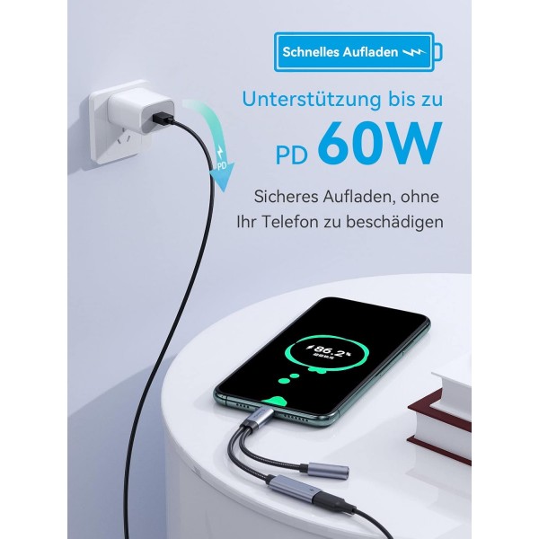 USB C to 3.5mm 잭 헤드폰 어댑터 및 충전 - Samsung S21/S20, Huawei P40/Mate40/30, Pixel 5/4 XL 3.5mm Jack to PD 60W 고속 충전 Aux 오디오 케이블로 SOOMFON 2 in 1 Type C 어댑터 헤드폰 충전 USB-C