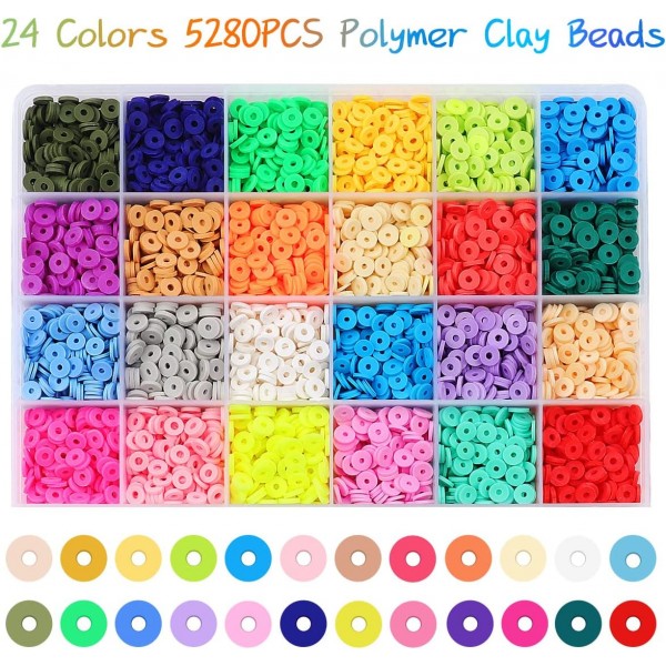 Cgboom 5546 pcs 폴리머 클레이 비즈, 24 색 클레이 비즈 폴리머 클레이 비즈 6mm heishi 비즈 목걸이 팔찌 diy 세트, 성인용 플랫 비즈 키즈 스타일 2