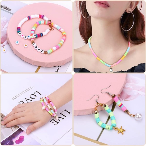 Cgboom 5546 pcs 폴리머 클레이 비즈, 24 색 클레이 비즈 폴리머 클레이 비즈 6mm heishi 비즈 목걸이 팔찌 diy 세트, 성인용 플랫 비즈 키즈 스타일 2