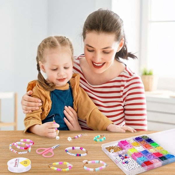 Cgboom 5546 pcs 폴리머 클레이 비즈, 24 색 클레이 비즈 폴리머 클레이 비즈 6mm heishi 비즈 목걸이 팔찌 diy 세트, 성인용 플랫 비즈 키즈 스타일 2