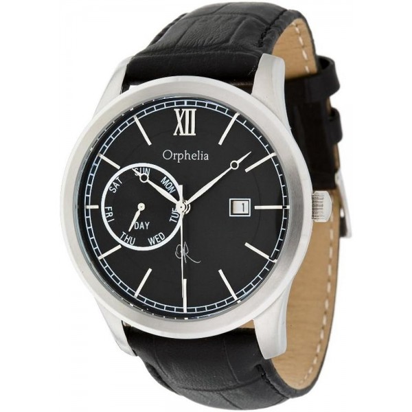 Orphelia 남성용 시계 Rich History 아날로그 쿼츠 가죽 블랙/블랙