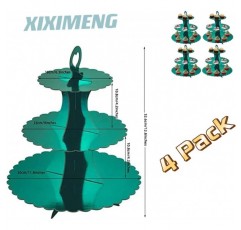 XIXIMENG 4 PACK 골판지 컵케익 스탠드 3단 레이스 에지 디저트 스탠드, 골판지 컵케익 스탠드(녹색)