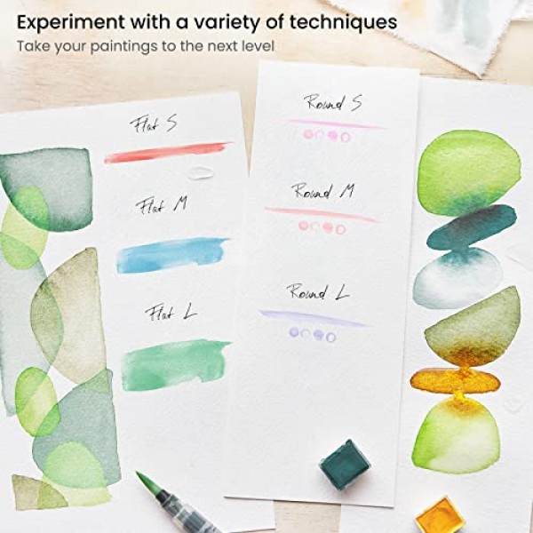 Arteza 워터 브러쉬 6개 세트 - 가는 팁, 중간 및 넓은 팁, 자체 보습, 휴대용, 수채화 및 수채화에 적합