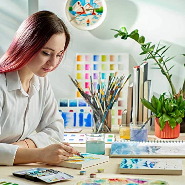 Arteza 워터 브러쉬 6개 세트 - 가는 팁, 중간 및 넓은 팁, 자체 보습, 휴대용, 수채화 및 수채화에 적합