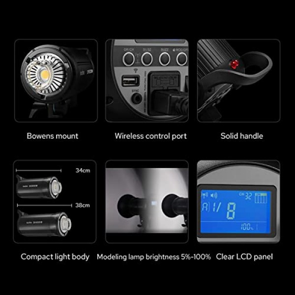 Godox SK400II-V SK400IIV 400W 스튜디오 스트로브 플래시 - 표준 반사경 포함, 스튜디오, 상업 사진 촬영용 보웬스 마운트 LED 모델링 램프(SK400II 업그레이드 버전)