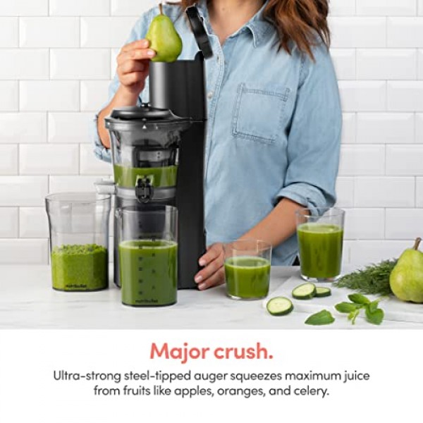 nutribullet 슬로우 주서기, 저속 저작 주서기, 청소 용이, 조용한 모터 및 역방향 기능, BPA 프리, 브러시가 포함된 콜드 프레스 주서기, 150와트, 차콜 블랙, NBJ50300, 24온스