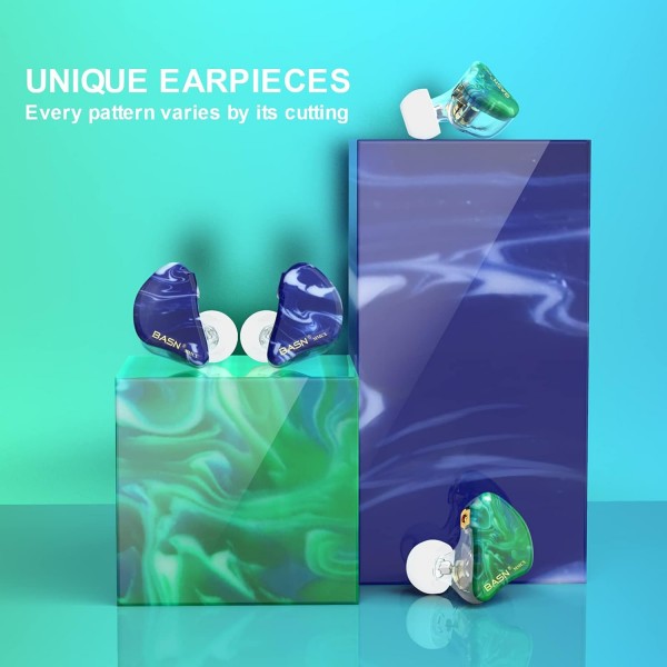 BASN MMCX 인이어 모니터 헤드폰 뮤지션 트리플 드라이버 업그레이드된 분리형 케이블 2개가 있는 소음 차단 헤드폰(아이스 그린)