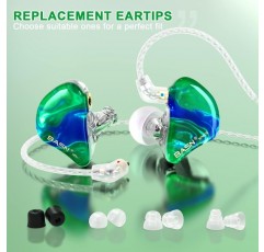 BASN MMCX 인이어 모니터 헤드폰 뮤지션 트리플 드라이버 업그레이드된 분리형 케이블 2개가 있는 소음 차단 헤드폰(아이스 그린)