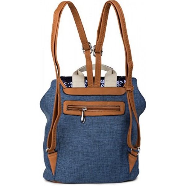 style브레이커 여성용 스팽글 플랩 백팩 린넨룩백 02012155, 브라운, 배낭