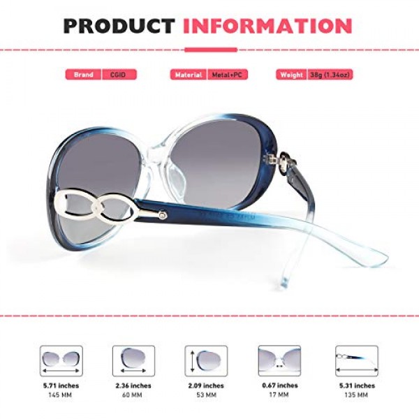 CGID 디자이너 여성용 오버사이즈 선글라스 편광 UV400 보호