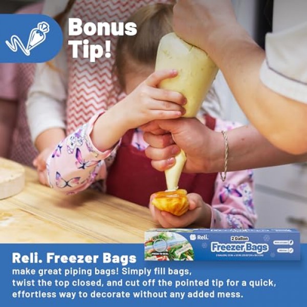 렐리. 2갤런 냉동고 백(125개) 13x15인치 냉동고 백 2갤런 점보 | 이중 지퍼 냉동백, 눌러서 밀봉 | 라벨에 쓰기 | 2갤런 식품 보관 가방 | 대용량 냉동고 가방 - 대형, 투명