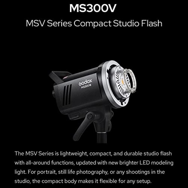 Godox MS300V 스트로브 라이트 키트, 300W 스튜디오 스트로브 라이트, 2.4G 무선 시스템, 재활용 시간 0.1~1.8S, 보웬스 마운트 LED 모델링 램프, QS65 빠른 설치 소프트박스 + 라