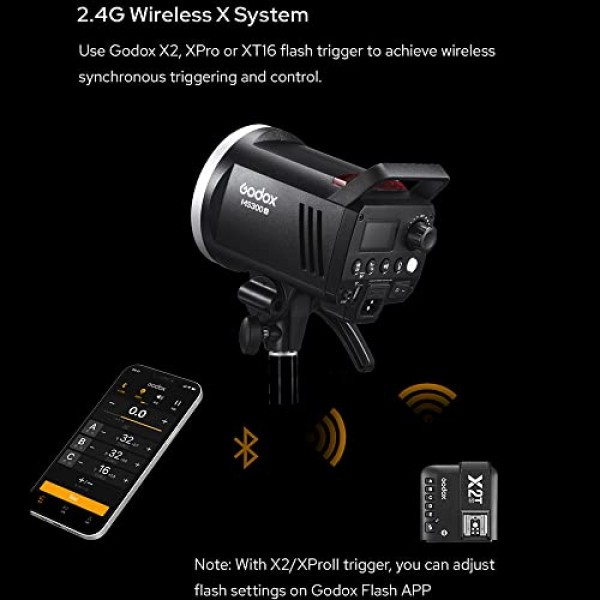Godox MS300V 스트로브 라이트 키트, 300W 스튜디오 스트로브 라이트, 2.4G 무선 시스템, 재활용 시간 0.1~1.8S, 보웬스 마운트 LED 모델링 램프, QS65 빠른 설치 소프트박스 + 라