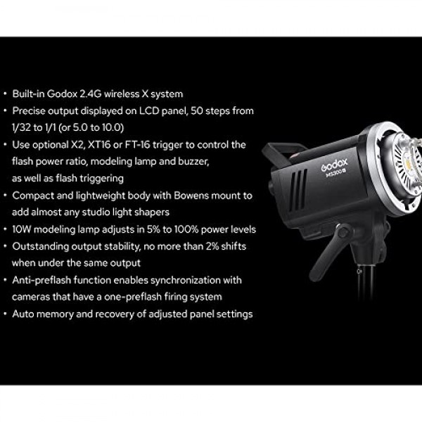 Godox MS300V 스트로브 라이트 키트, 300W 스튜디오 스트로브 라이트, 2.4G 무선 시스템, 재활용 시간 0.1~1.8S, 보웬스 마운트 LED 모델링 램프, QS65 빠른 설치 소프트박스 + 라