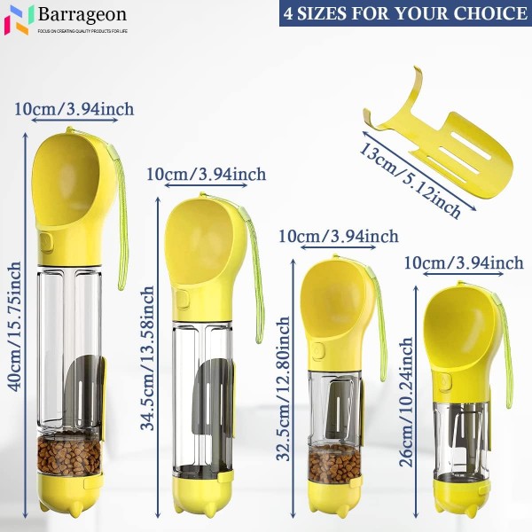 Barrageon 강아지 물병 음료수 병 애완 동물 음료수 병 500ML 쓰레기 국자가있는 휴대용 수유 용기 7 롤 x 350 애완 동물 똥 가방 야외 캠핑 워킹 (노란색) 500ML 물 노란색