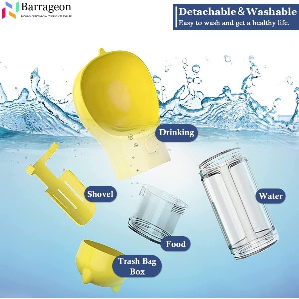 Barrageon 강아지 물병 음료수 병 애완 동물 음료수 병 500ML 쓰레기 국자가있는 휴대용 수유 용기 7 롤 x 350 애완 동물 똥 가방 야외 캠핑 워킹 (노란색) 500ML 물 노란색