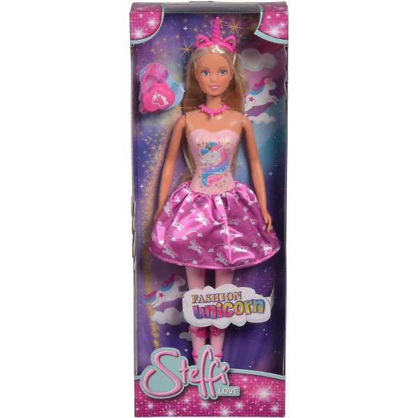 Simba 105733320 Steffi Love Fashion Unicorn, 머리띠와 핸드백이 어울리는 세련된 유니콘 의상을 입은 인형 놀이, 29cm, 3세 이상