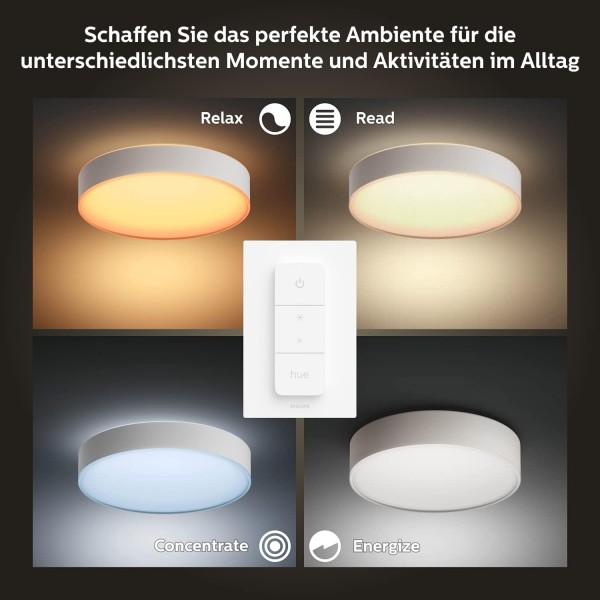 Philips Hue White Amb. Enrave 천장 조명 LED M 흰색 19.2W 2400lm 조광기 스위치 포함, 915005996601