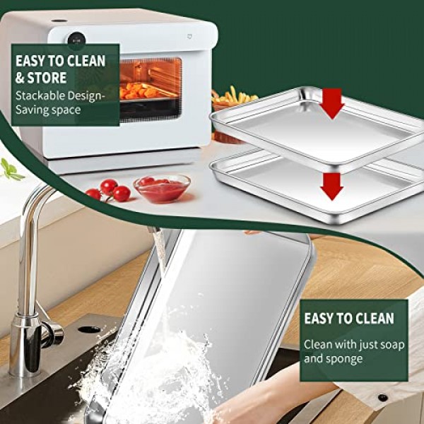 냉각 랙 세트가 포함된 쿼터 시트 팬 [베이킹 시트 2개 + 베이킹 랙 2개], 베이킹 및 와이어 랙용 CEKEE 스테인레스 스틸 쿠키 시트 - 녹 방지 및 뒤틀림 방지 및 붙지 않음