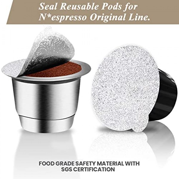 CAPMESSO 에스프레소 포일 - 재사용 가능한 네스프레소 캡슐에 커피 포드 밀봉 뚜껑 네스프레소 오리지널 라인 머신과 호환되는 리필 가능 포드 120개/포장