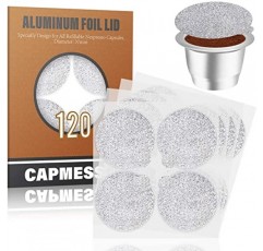 CAPMESSO 에스프레소 포일 - 재사용 가능한 네스프레소 캡슐에 커피 포드 밀봉 뚜껑 네스프레소 오리지널 라인 머신과 호환되는 리필 가능 포드 120개/포장