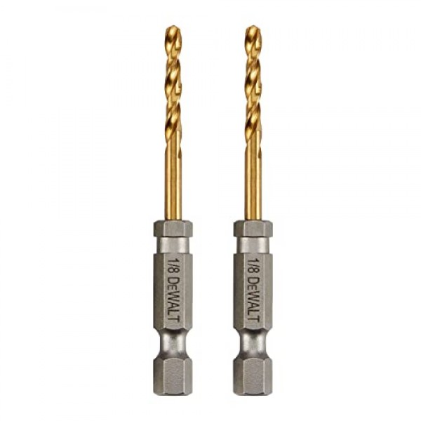 DEWALT 드릴 비트 세트, 1/8, 2개, 질화 티타늄 코팅, 최적의 내구성을 위한 테이퍼형 코어(DD5108T)