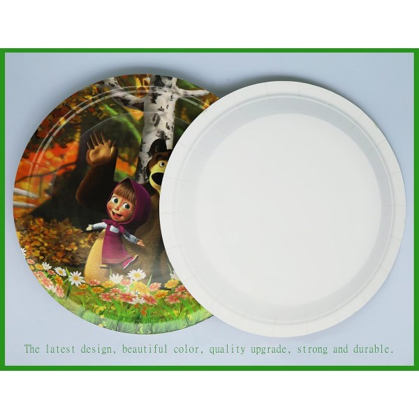 SHAMO 62개 동물 생일 어린이 파티 식기 세트 20인용 파티 액세서리, 마샤와 곰, 종이 접시, 컵, 식탁보, 냅킨, 어린이 생일 파티용 배너